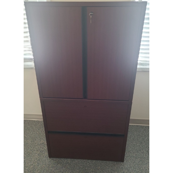 Storage Cupboard w/ 2 Bottom Drawer File Cabinets, Keys Included 30 W, 20 D, 57 T