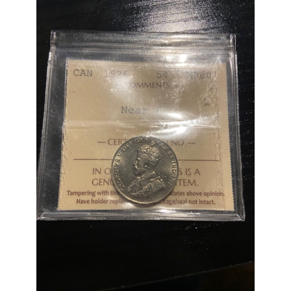  1926 canadian 5c grade: MS-60 comments: near 6 certification no. XCX 707 