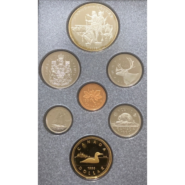1990 Canadian Proof Set With 50% Silver Dollar 25.175 Grams