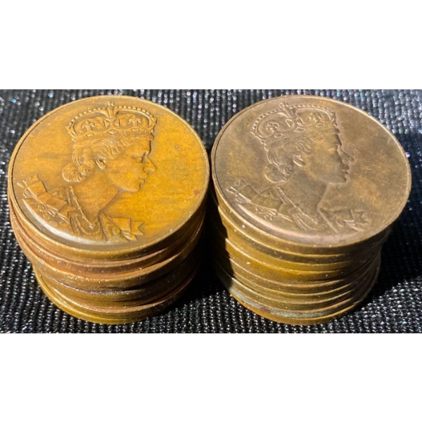 Queen Elizabeth II Coronation Bronze Medallions & Canadian WWII Meat Ration Tokens