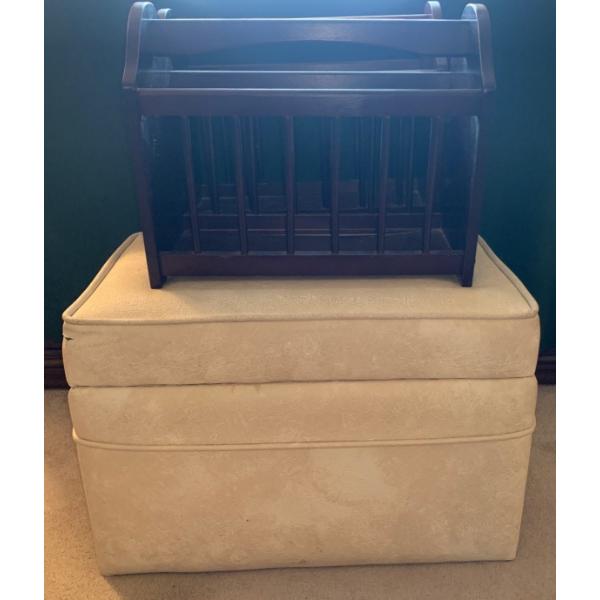Vintage Storage Ottoman 26Wx17H w/ Contents & 2 Mahogany Magazine Racks