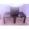 Image 3 : Framed Floral Artwork, Black Leather Ottoman, and Pair of Black Side Tables