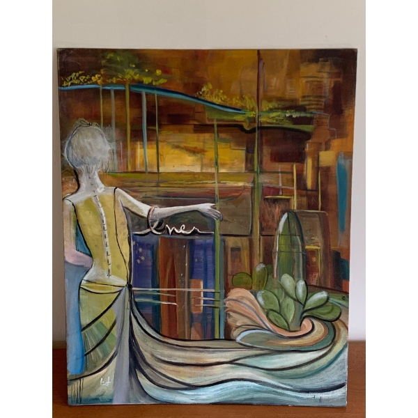 Lauri Ansell Girl & Cactus Oil On Board  16 x 20