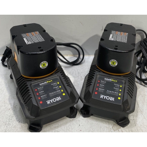 two Ryobi Charging stations with Batteries