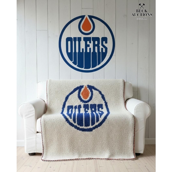  Edmonton Oilers Wall Hanging And  Handmade Crochet Blanket 