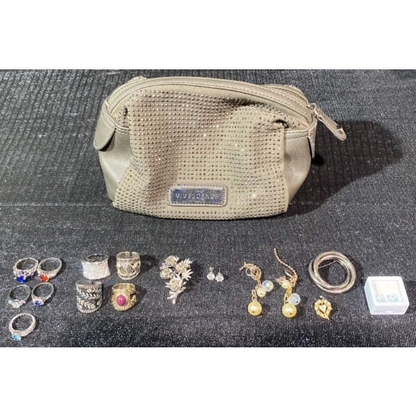 Blinged out Makeup Bag full of Rings and Earrings