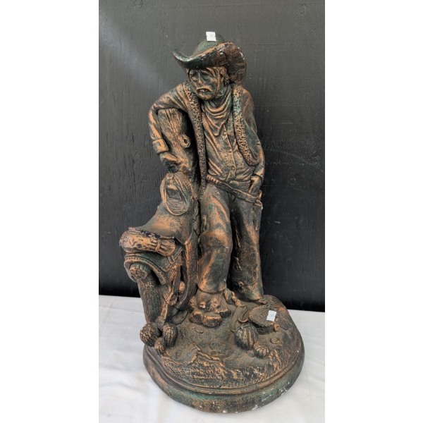 Bronze Painted Cowboy Statue 22"Tall - Made Of Plaster 
