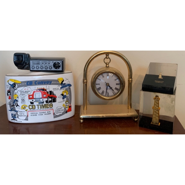Brass Quartz Hanging Clock 10T w/ Adult Humor Liquor Decanter & More