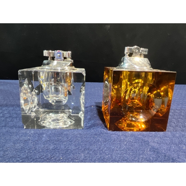 2 Square Glass Lighters and a Marble Case