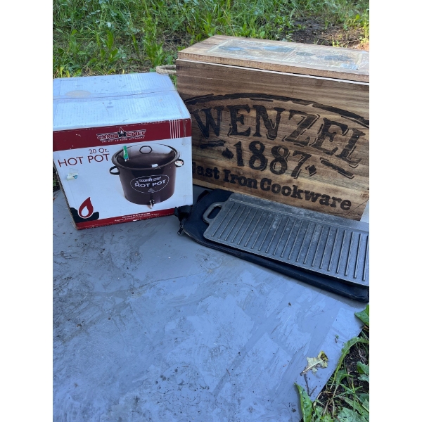 Full set of cast-iron cookware by Wenzel in shipping box new 20 quart hot pot for those winter days 