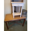 Image 1 : Wooden Utility Table with Board Top 43 L, 31 T,  24 W also Includes White Shelf and Galvanized Pots