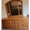 Image 1 : Palliser Long Dresser w/ 6 Drawers and Cupboard 70 W, 18 D, 30 T and Attached Mirror 49 X 46