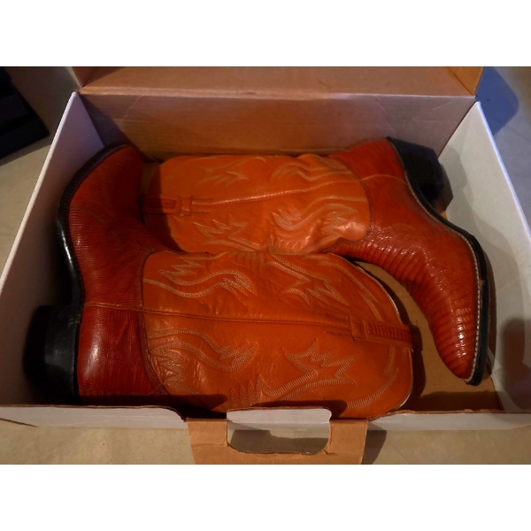 Cognac-Colored Genuine Lizard Skin Western Cowboy Boots Size 12