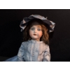 Image 3 : 1916 German Porcelain Doll in Blue Satin Dress with Hat