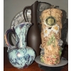 Image 2 : West Germany Vintage Pottery Jugs w/ Carved Candle Decorative Tray & Crystal Vessels 
