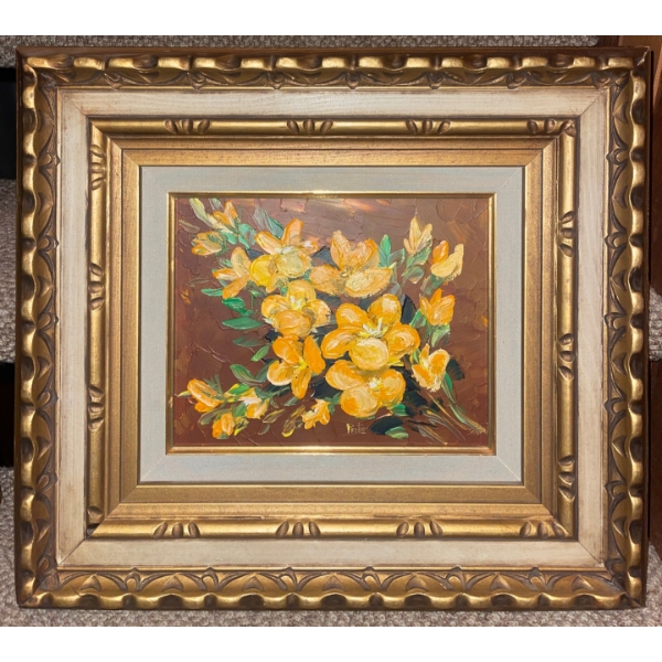 Vintage Oil Painting on Canvas  Floral by Window by "Pate"