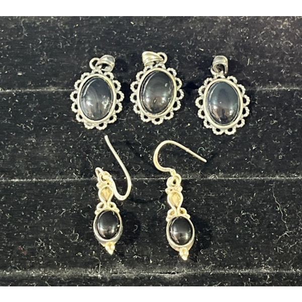 Collection of Black Stone Pendants and Earrings