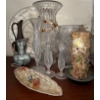 Image 1 : West Germany Vintage Pottery Jugs w/ Carved Candle Decorative Tray & Crystal Vessels 