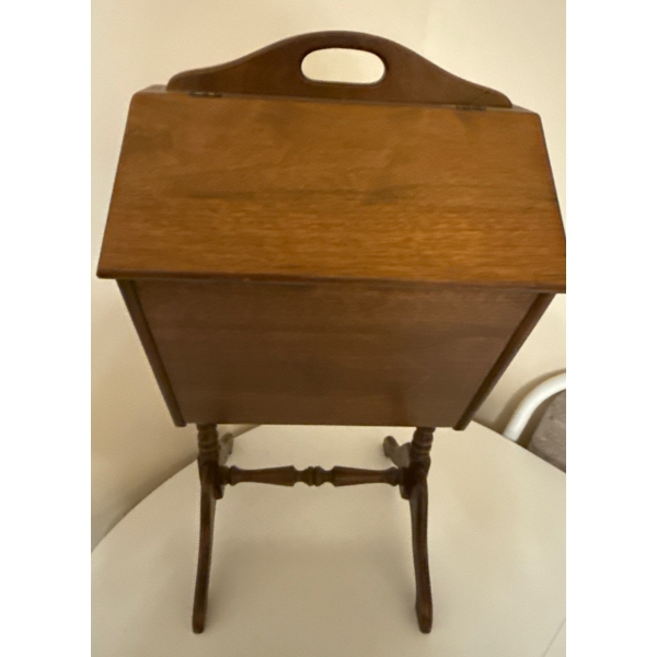 1930's Vintage Wood Standing Sewing Box  w/ Contents of Drawers