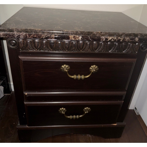 Dark Wood Ashley Furniture Coal Creek Side Table w/ Stone Top 26x19x32