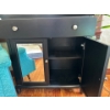 Image 2 : Black Wood hutch With Glass Front Doors & drawers H34" W32" D15"
