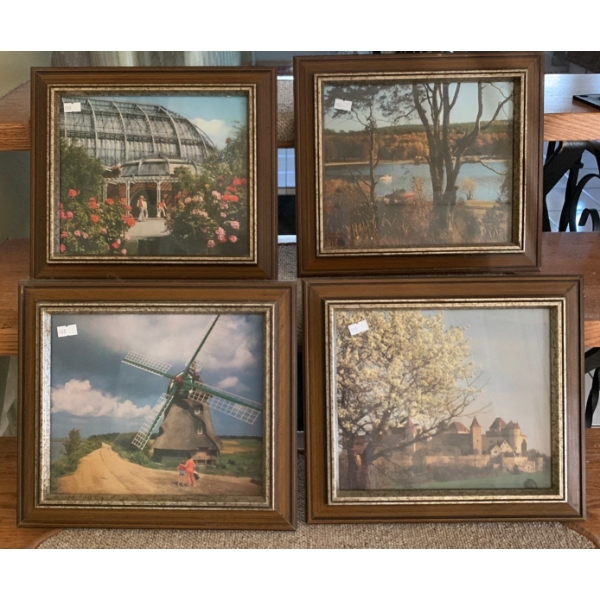 Set of 4 Vintage Framed Calendar Posters - 11x13 Each 