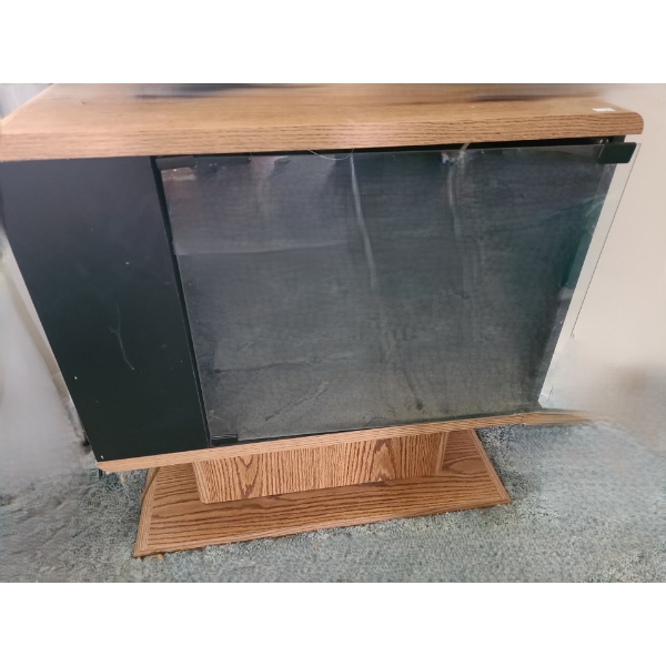 TV Stand w/ Glass Front Cabinet and Side Storage Shelves for DVD's/ CD's/ Games 28 W, 16 D, 29 T