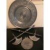 Large Pewter Adam & Eve Decorative Plate w/ Viking Weaponry & More