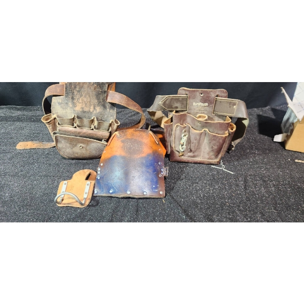 Old Leather Work Pouches with Vintage Kunys Knee Pads