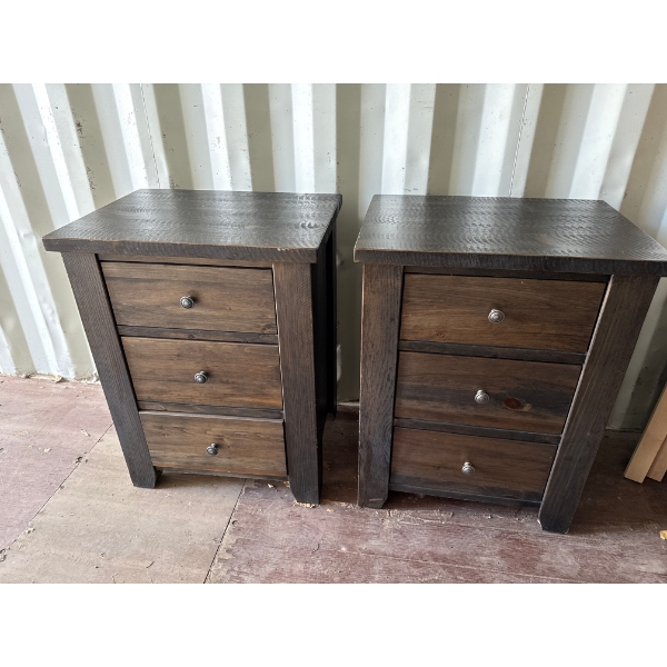 Pair of Wooden Nightstands 3 Drawers and Metal Handles 25Wx18.5Dx32.5H