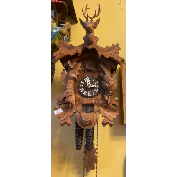 W.Germany Hurter Schneider Windup Cuckoo Clock 20T w/ Deer Crown