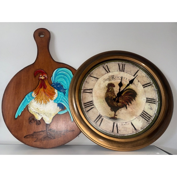 Decorative Rooster Kitchen Items Wall Clock & Wall Art  14"diameter
