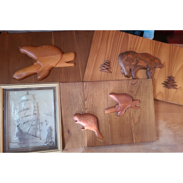 - Wooden Art: Bears 21 X 12 and Beavers, Collage 3D Ship 10 X 12