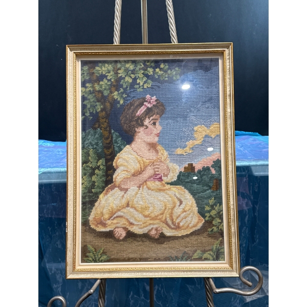  Seated Child Needlepoint 14Wx19H