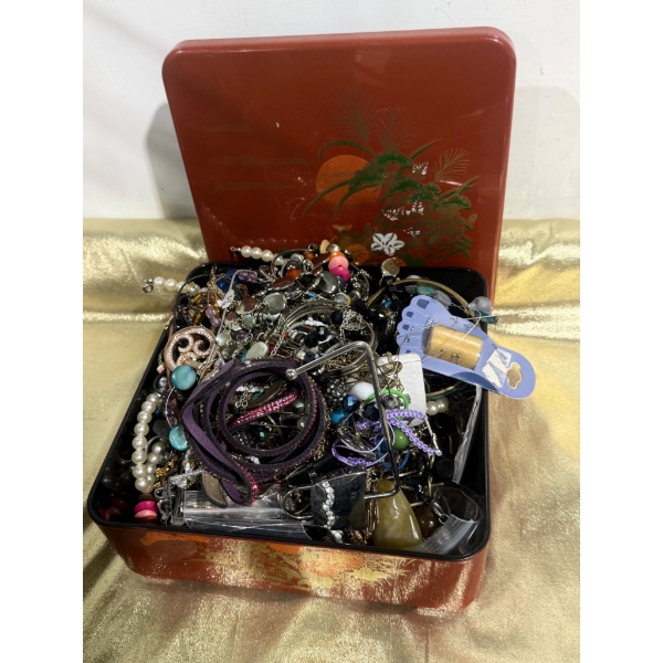 Costume Jewelry in Decorative Tin Box
