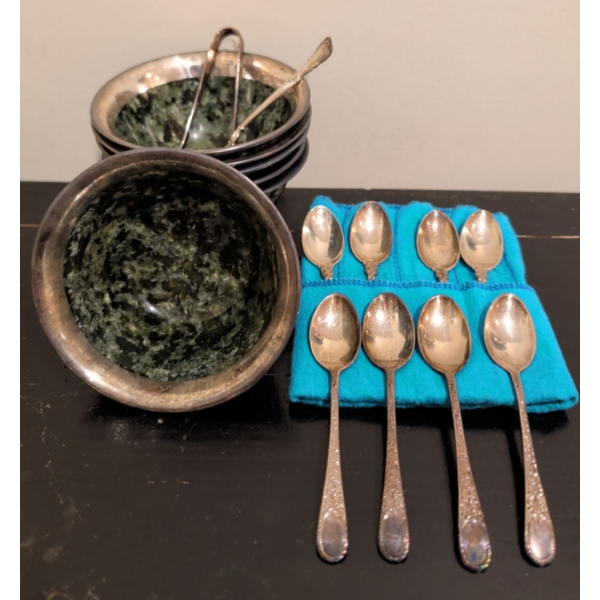 BIRKS Stamped Sterling Coffee Spoons 116g w/ Marble Bowl Collection