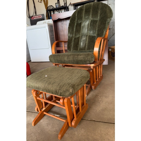 Velvet Green Upholstered Rocking Chair & Ottoman  Vintage Glider