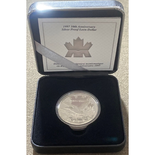 1997 10th Anniversary Silver Proof Loon Dollar 92.5% Silver 25.175 Grams
