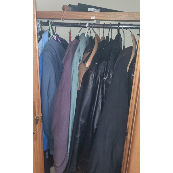 Contents of Coat Closet: Men's and Women's Assorted Jackets Size M/ L