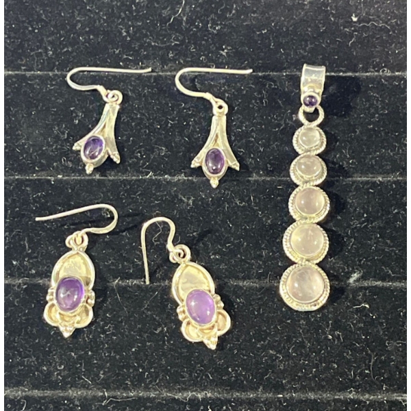 Collection of Purple Stone Earrings and Pendant