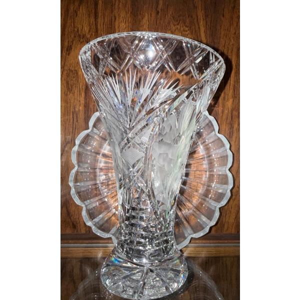 Crystal Vase and Plate with Intricate Cut Design