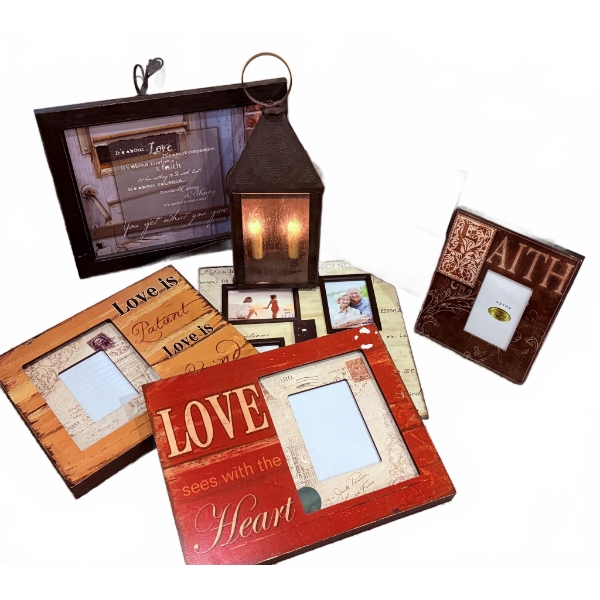 Decorative Mixed Lot of Framed Wall Plaques and Metal Lantern