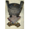 Image 3 : Asian Tray w/ Handpainted Bird Motif & Tripod Censer Wov (Mini Cauldren) 5.5"Tall