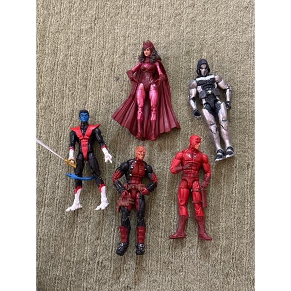 Marvel Legends Nightcrawler, Marvel Unmasked Deadpool, Scarlet Witch, Marvel Legend Taskmaster 