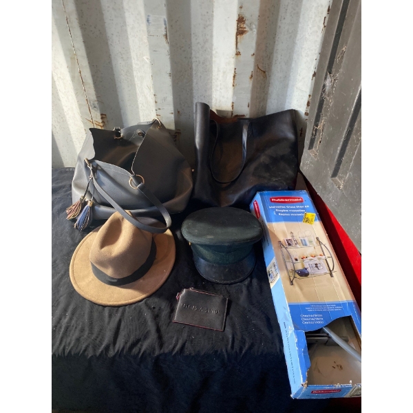 Purses, Hats, Brand New Glass Shelf in Box and Accessories