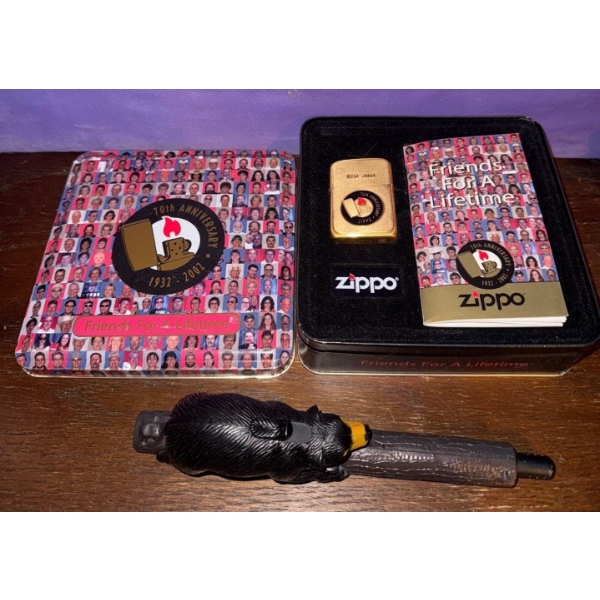 Zippo "Friends For A Lifetime" 70th Anniversary Lighter w/ Bear Novelty Lighter