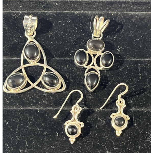 Collection of Black Stone Pendants and Earrings