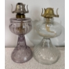 Victorian White Flame Amethyst Glass Oil Lamp & Antique  Oil Lamp