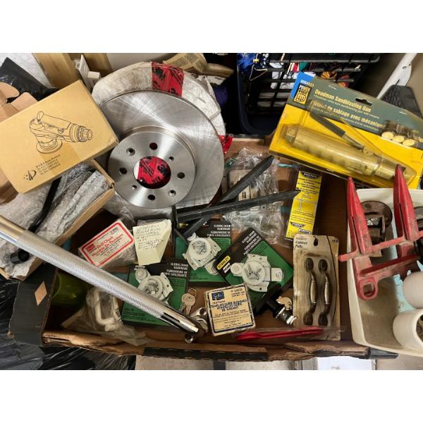 Assortment of odds and ends, sandblasting, gun handles, spring door, hardware offense, charger, conn
