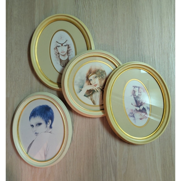 Femme Fatal - Vintage Art Prints In Oblong Gold Gilt Frames 12T